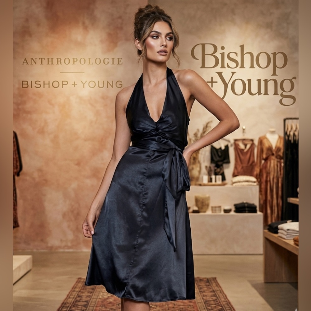 New authentic Anthropologie Bishop and Young designer black designer dress sz XS